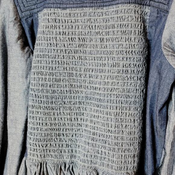 NWT Love the Label Anthropologie Smocked Puff Sleeve Denim Blouse - Picture 7 of 8